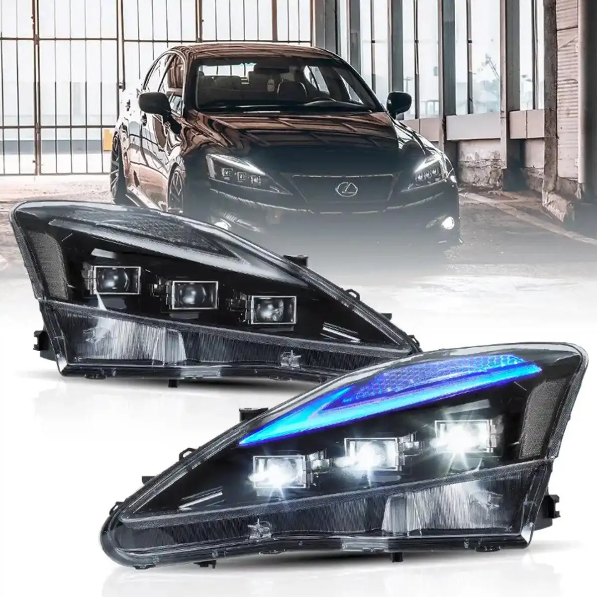 Led Headlight Assembly Matrix Projector With Blue Drl For 2006-2012 Lexus Is250/Is250c/Is350/Is220d & 2008-2014 Isf(Xe20) 1