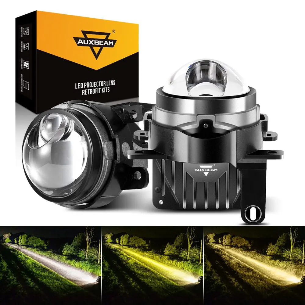 🆕3 Inch 104W Bi-Led Projector Lens Fog Light 3-Colors Switchback Hyperboid Lens Fog Light With High Beam Auxiliary For Toyota/Honda | 2 Pcs/Set 1