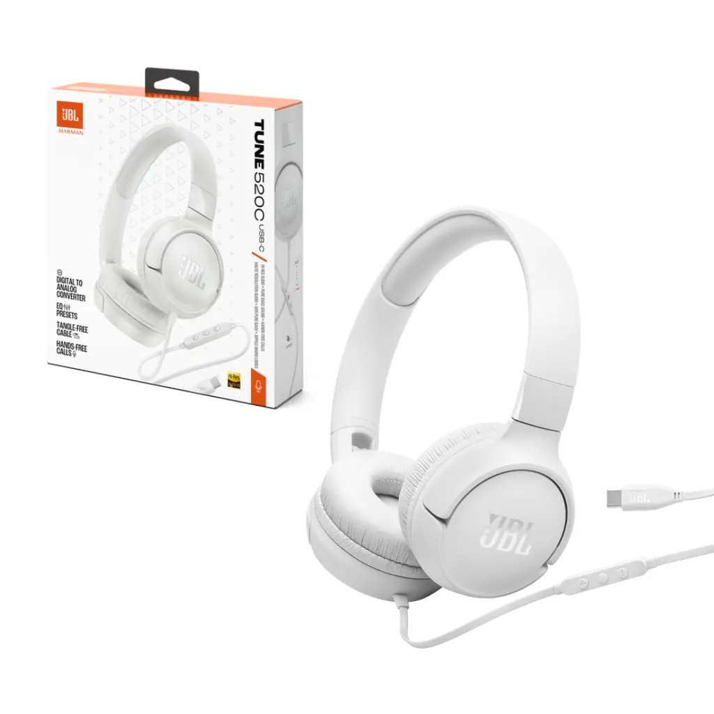 Jbl Tune 520C Usb-C Hi-Res Wired On-Ear Headphones - White 1