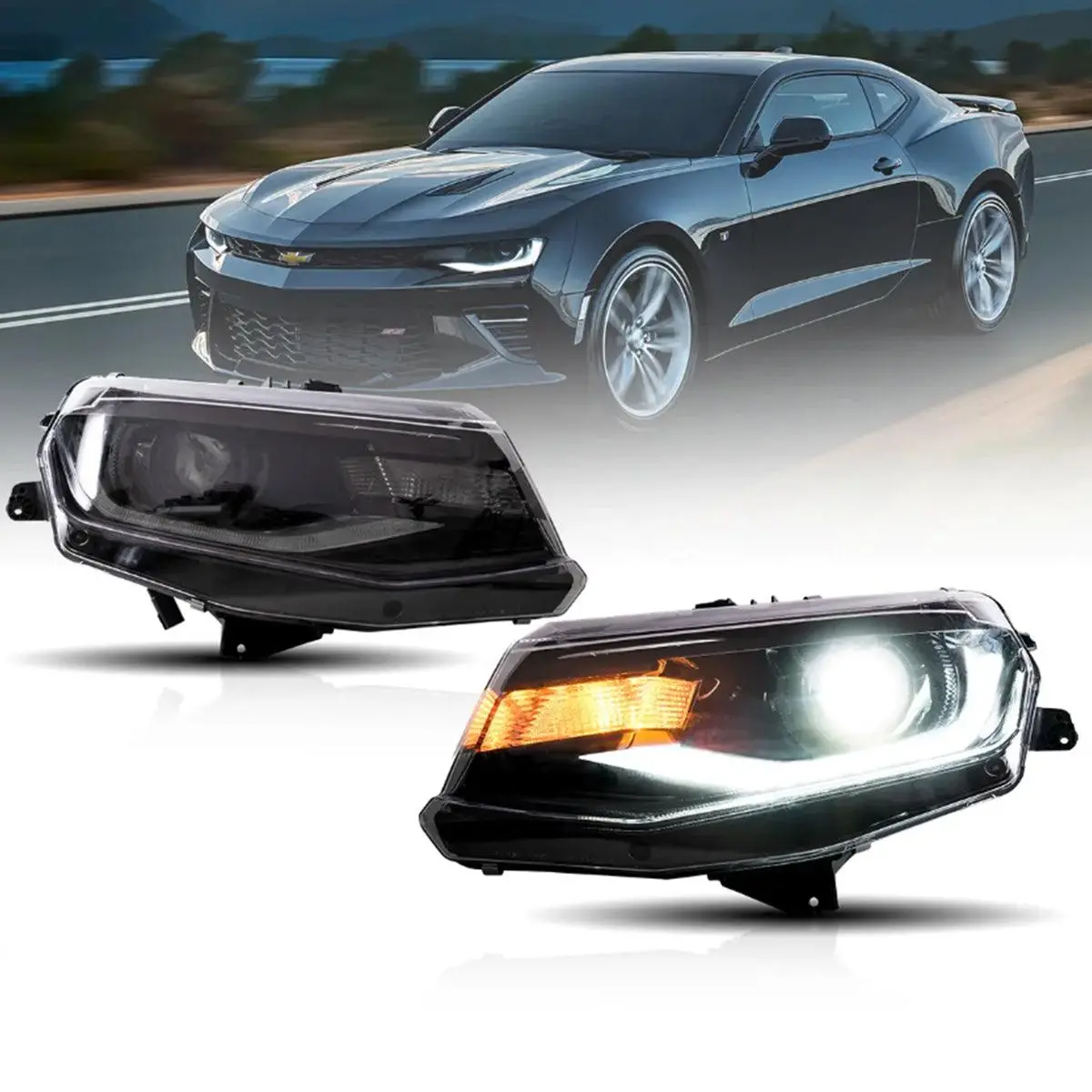 Led Headlight Assembly Dual Beam Projector Black For 2016-2022 Chevrolet Camaro 6Th Gen 1