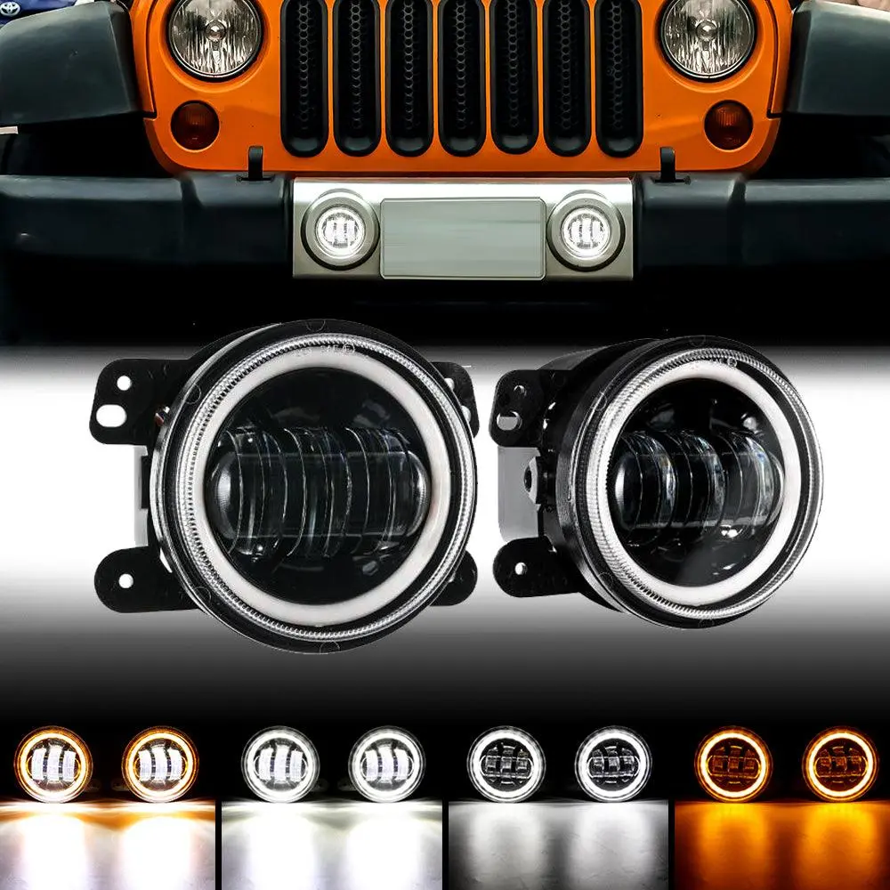 (2Pcs/Set) 4 Inch Led Fog Lights With Drl & Amber Turn Signal For Jeep Wrangler Jk 2007-2017 Front Bumper Lamp 1