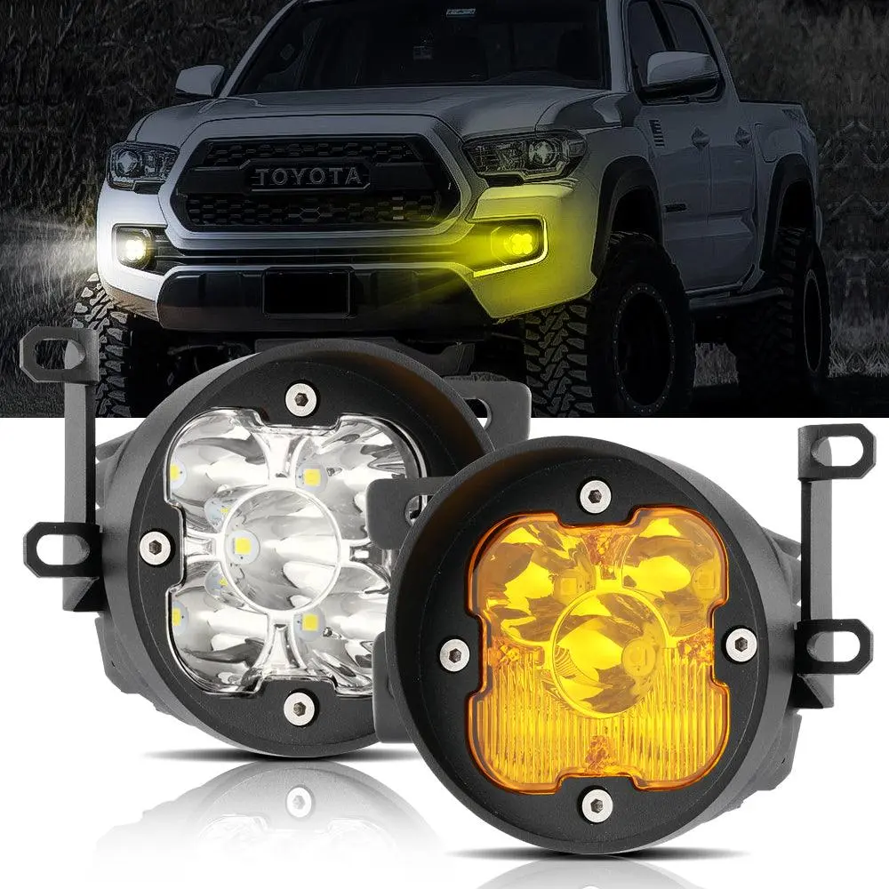 3 Inch 80W 9600Lm Led Fog Lights Kit White/Yellow Beam For 2012-2022 Toyota Tacoma/ 2010-2022 Toyota 4Runner / 2014-2022 Toyota Tundra 1