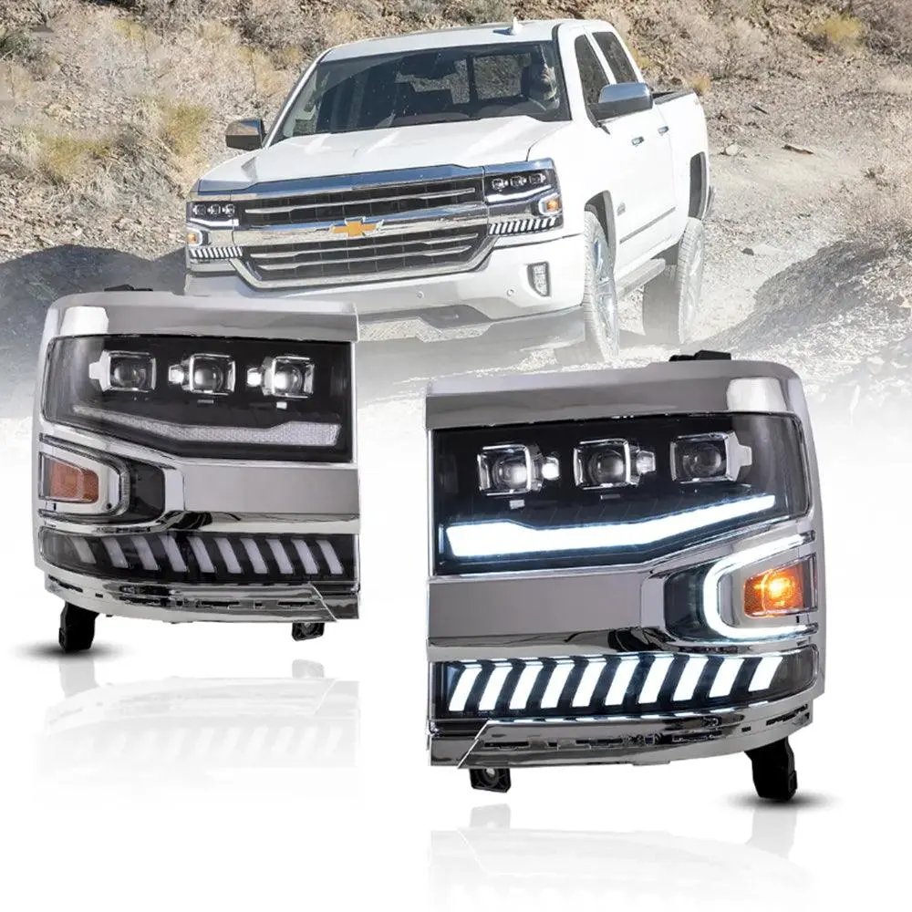 Led Headlight Assembly Dual Beam Projector Black For 2016-2018 Chevrolet Silverado 1500 4Th Gen Facelift 1