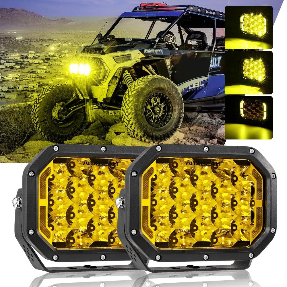 7X5 Inch Rectangle Led Pods Amber Spot Driving Lights With Drl For Atv Utv Side By Side 4X4 1