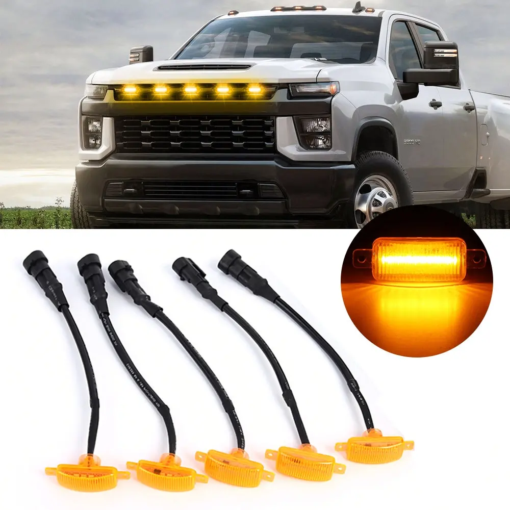 (5Pcs/Set)  Led Front Grille Lights Raptor Style Amber Light Universal Car Modification 1