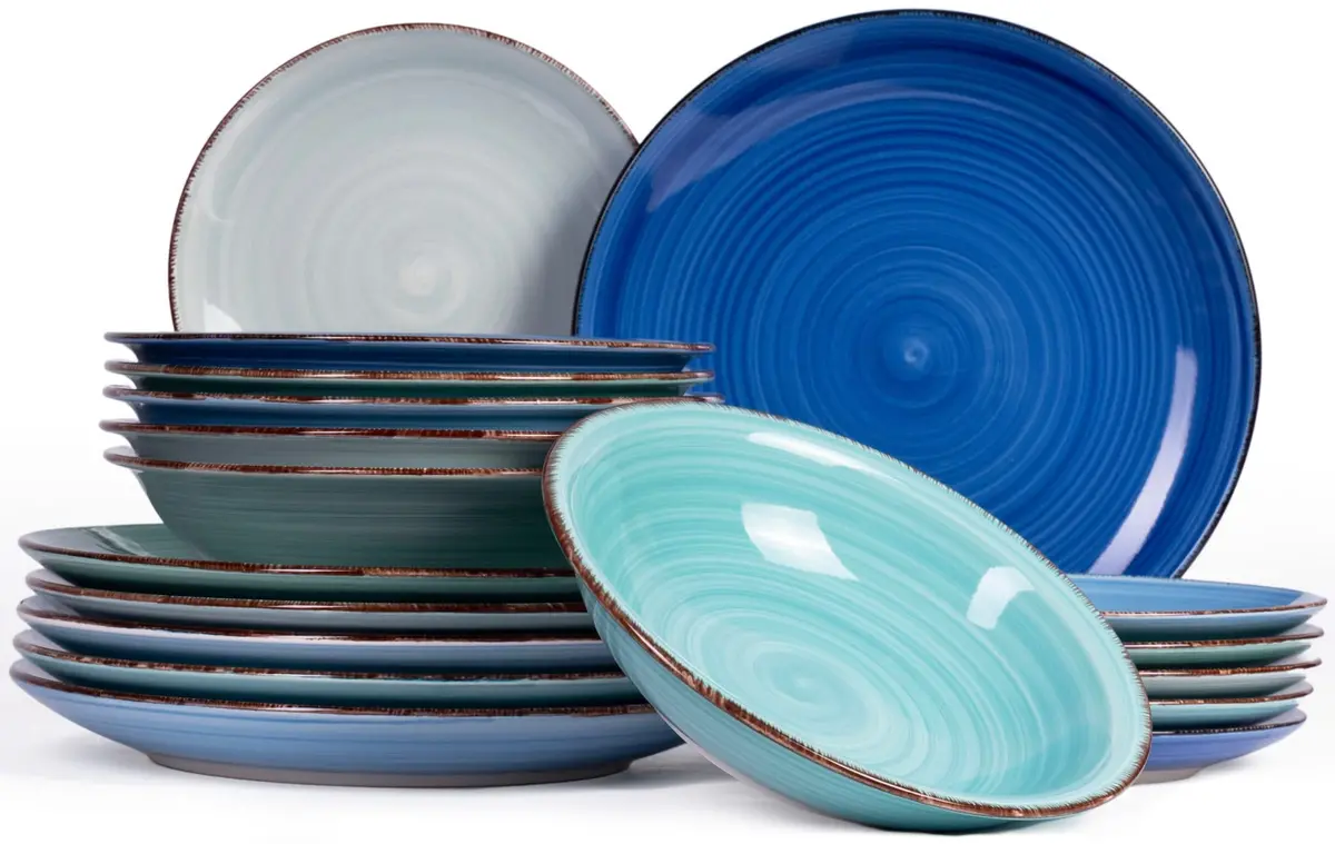 Cookinglife Serviesset Delice Blauw 18-Delig / 6 Personen - 6 Dinerborden, 6 Diepe Borden En 6 Ontbijtborden 1