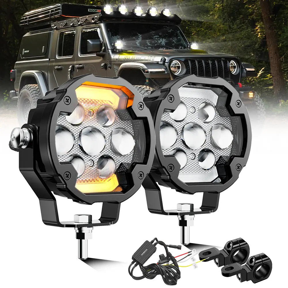 🆕Ax7 Series 4.2 Inch 72W Dual Color Switchback Led Off-Road Lights, 3+4 Modes Driving Fog Light For Motorcycle Offroad Truck Jeep Utv Pickup | 2Pcs/Set 1
