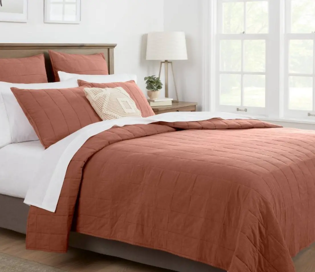 King Space Dyed Cotton Linen Quilt Cognac 1