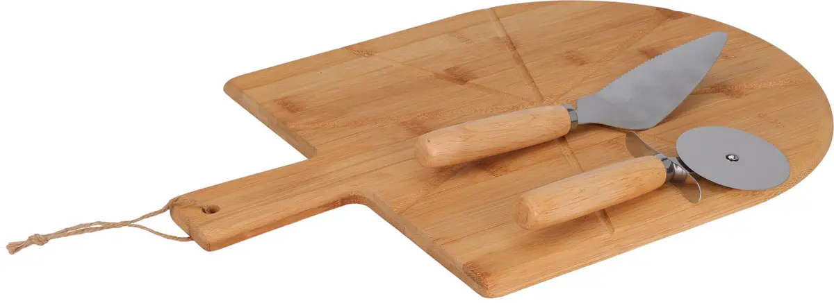 Cookinglife Pizza Set Bamboe - Pizzaplank 43 X 30 Cm, Pizzasnijder & Pizzames 1