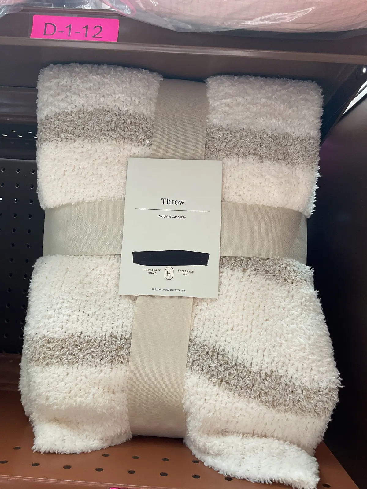 Cozy Feathery Knit Border Striped Throw Blanket Beige/Ivory 1