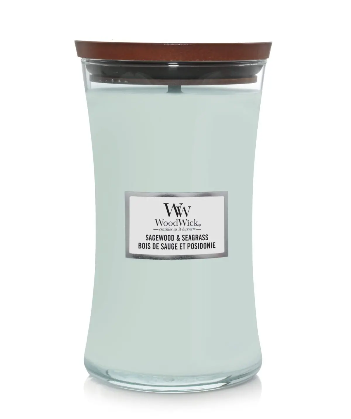 Woodwick Geurkaars Large Sagewood & Seagrass - 18 Cm / Ø 10 Cm - Geurkaars In Glas - Houten Lont 1