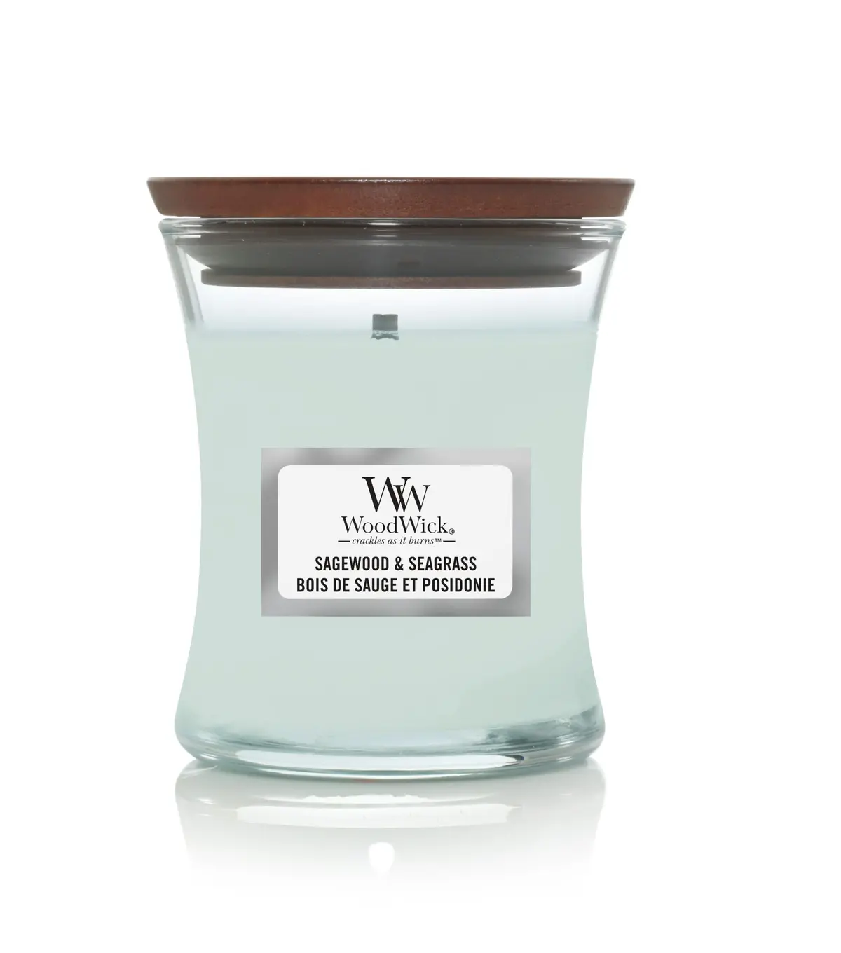 Woodwick Geurkaars Mini Sagewood & Seagrass - 8 Cm / Ø 7 Cm - Geurkaars In Glas - Houten Lont 1