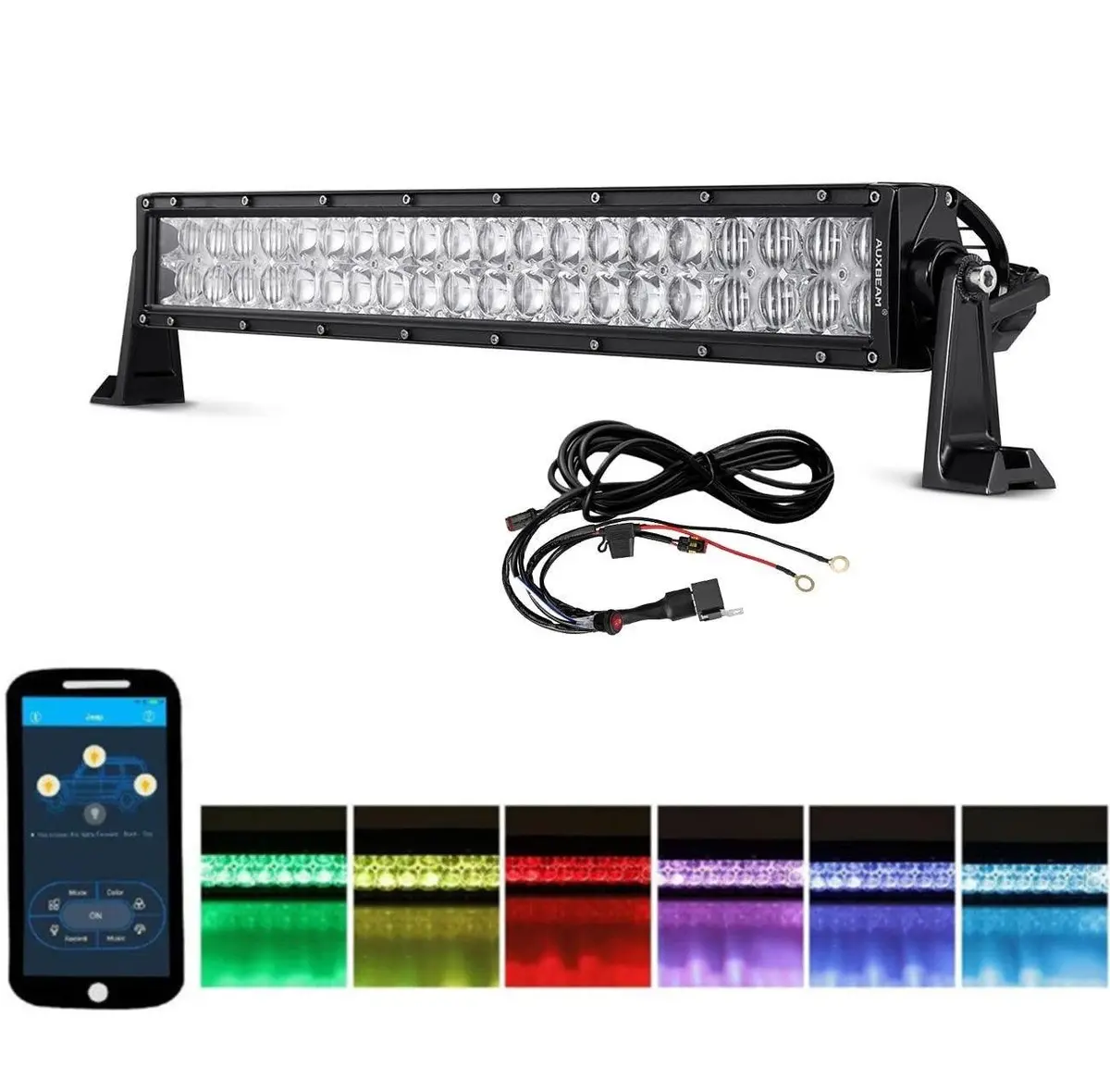 22 Inch V-Series Rgb Color Changing Straight/Curved Off Road Led Light Bar 1