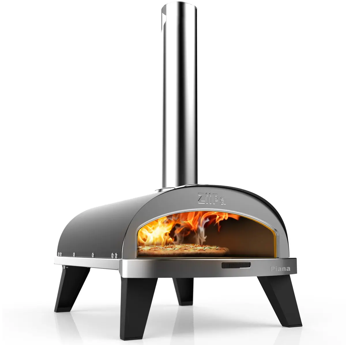 Ziipa Pizza Oven Piana - Houtgestookt - Met Thermometer - Antraciet - Voor Ø 30 Cm Pizza's - Roterende Pizzasteen 1