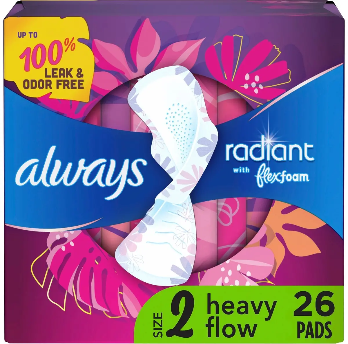 Flex Foam Heavy Flow Absorbency Pads With Wings - Scented - Size 2 - 26Ct ( Damaged Package) 1