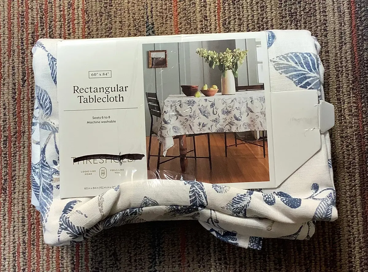 84" X 60" Cotton Floral Tablecloth Blue 1