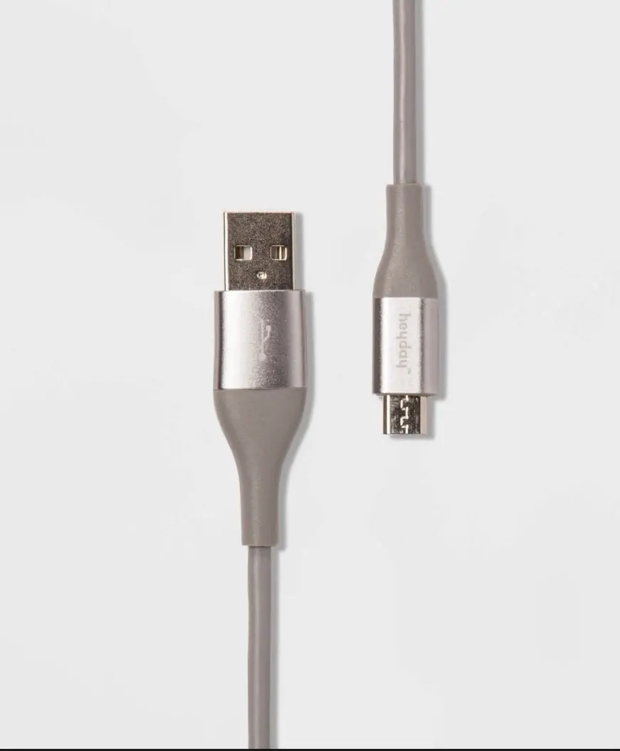 10Ft Micro Usb To Usb Round Charging Cable - Gray/Silver 1