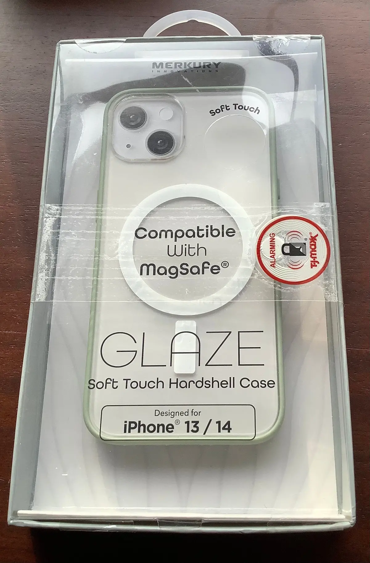 Merkury Innovations Iphone 13/14 Soft Touch Hardshell Case- Clear/Soft Green 1