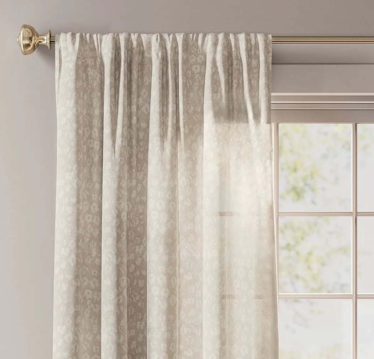 54"X84" Light Filtering Printed Farrah Curtain Panel Cream 1
