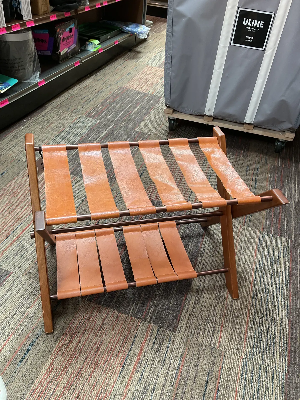 Foldable Wood & Metal Luggage Rack Tan/Brown 1