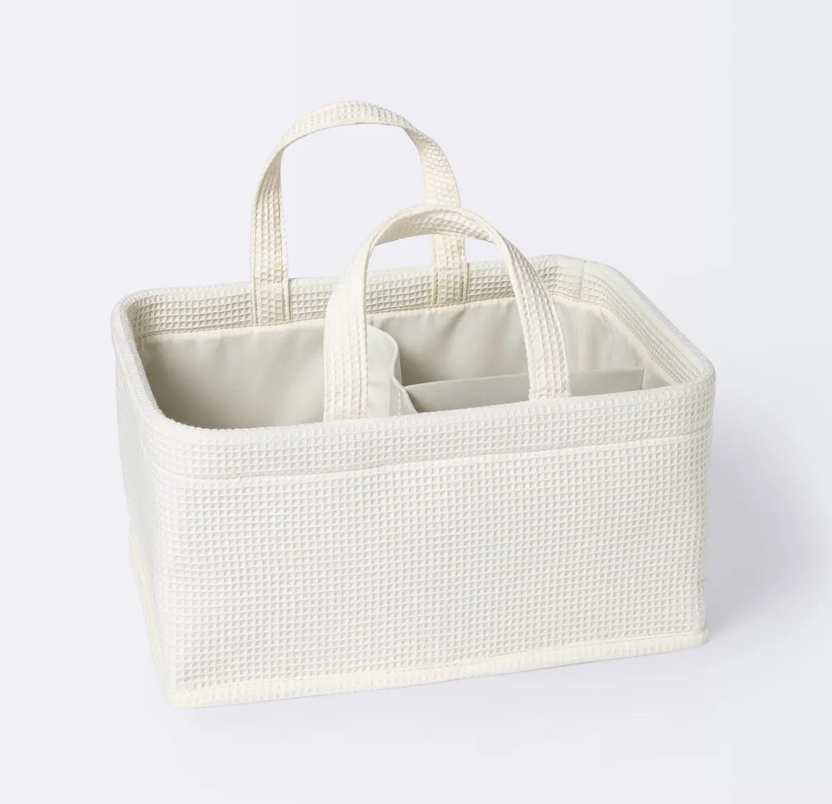Waffle Weave Rectangular Diaper Caddy With Handles - 1
