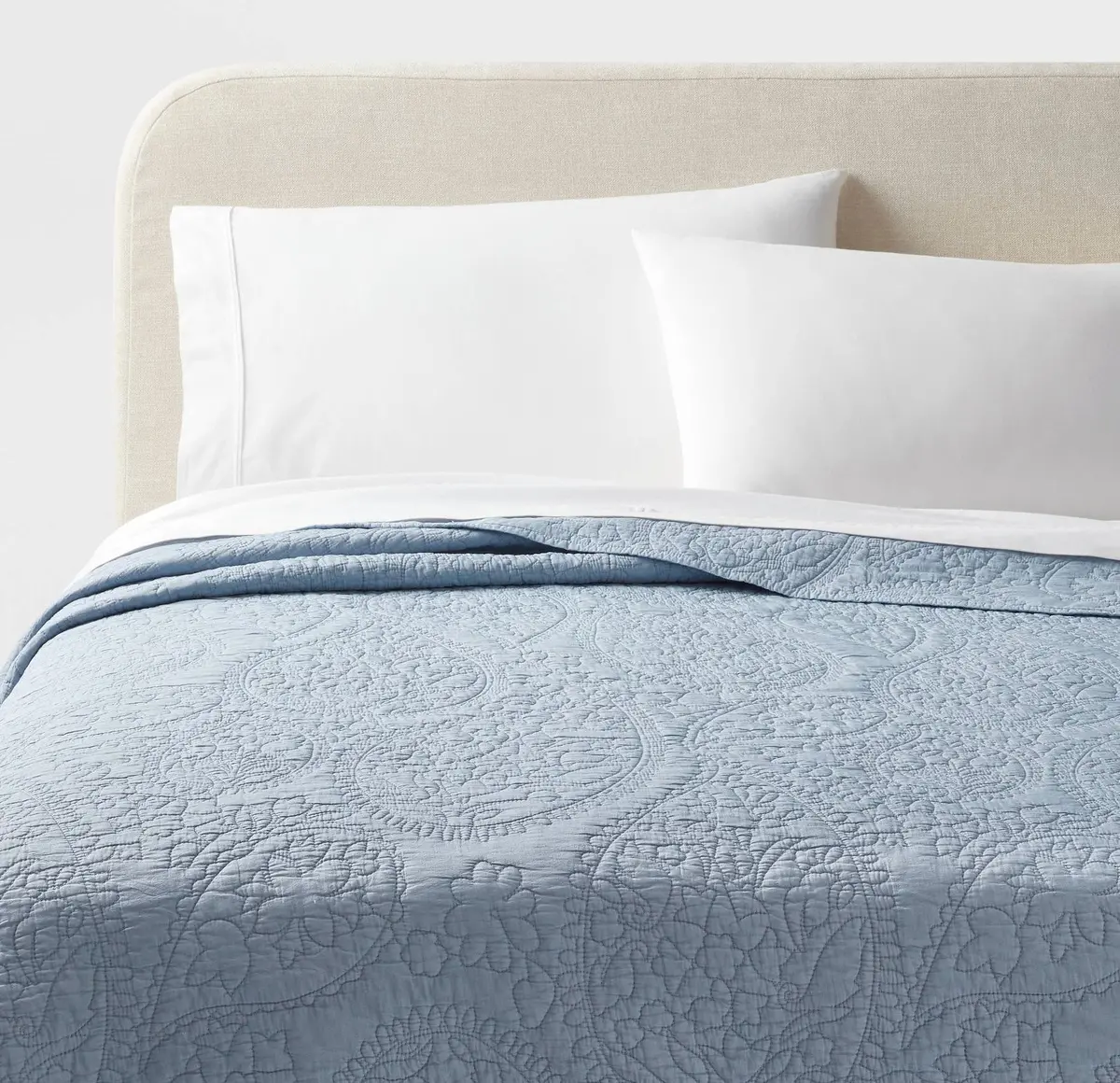 Full/Queen Garment Washed Paisley Stitch Quilt Sky Blue 1