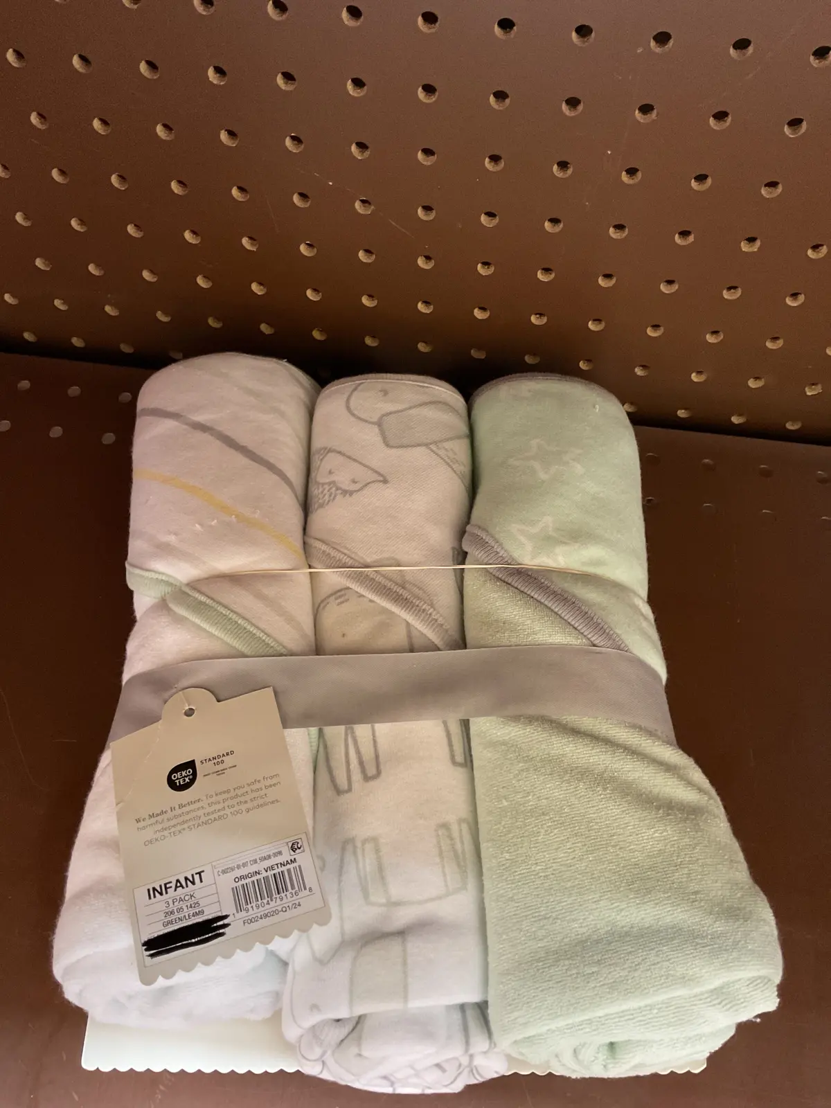 Baby 3Pk Little Peanut Hooded Bath Towel - Mint Green 1