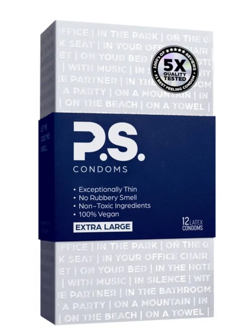 P.S. Exceptionally Thinner, No Smell, Vegan And Lubricated Vegan Condoms - Xl - 12Pk 1