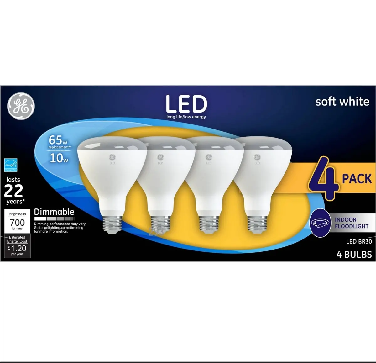Ge 4Pk 65W Br30 Led Light Bulb White 1