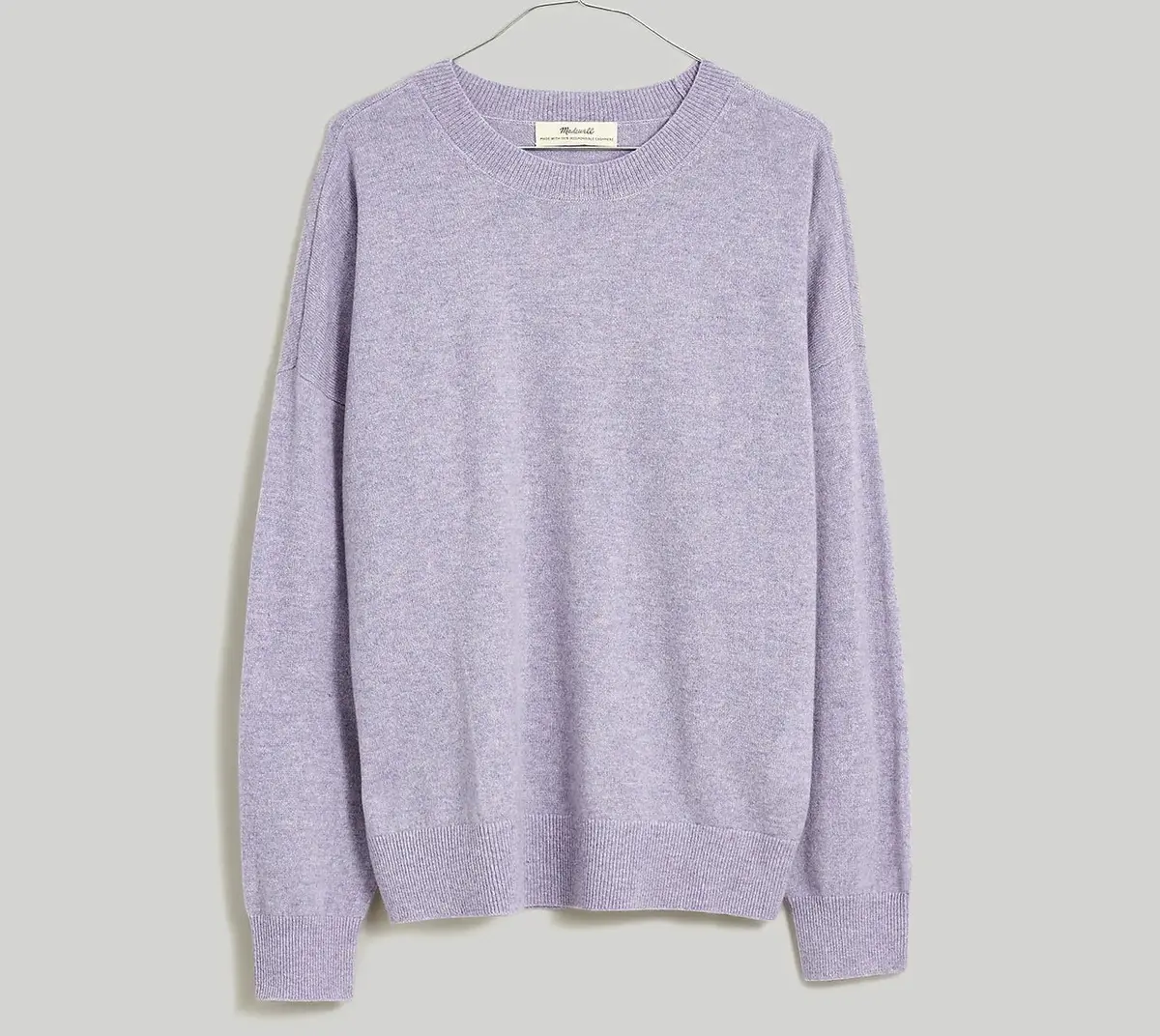 Madewell Responsible, Cashmere Oversized Crewneck Sweater, Heather Soft Purple Size Medium 1