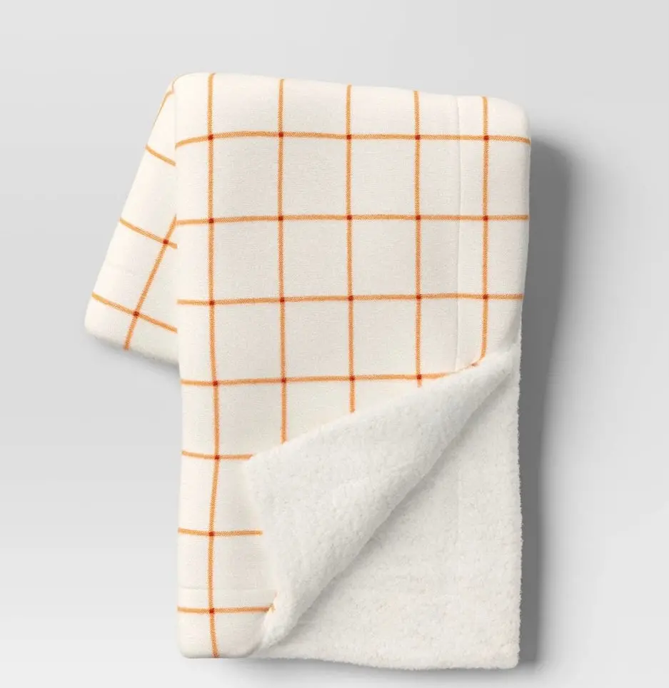 Windowpane Plush With Shearling Reverse Throw Blanket
Cream/Orange 1