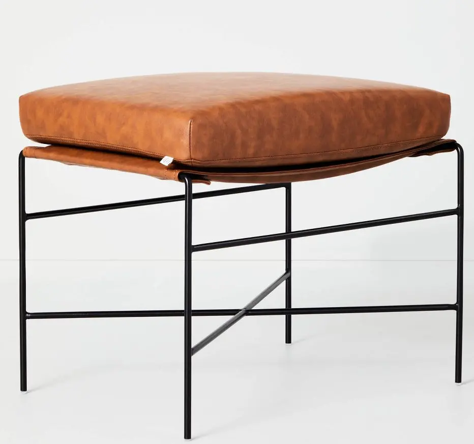 Faux Leather & Metal Ottoman - Black/Brown 1