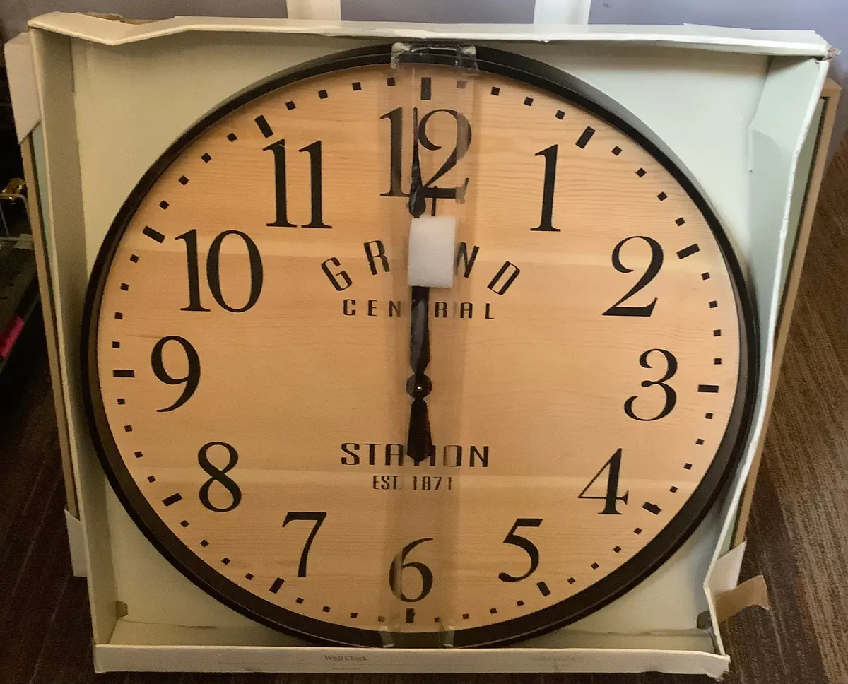 26" Grand Central Station Wall Clock Tan/Black 1
