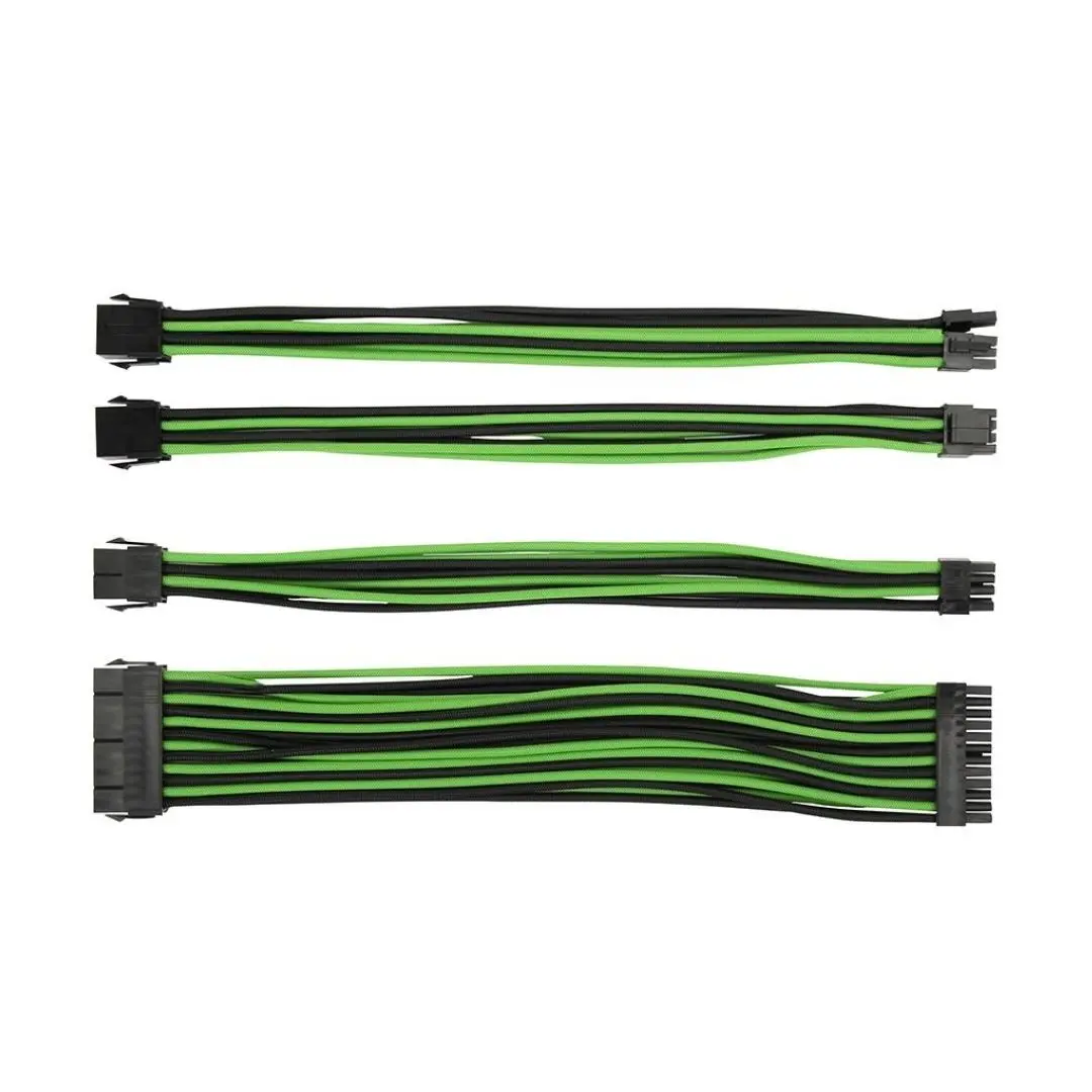 Soft Hard Power Supply Sleeved Cable Psu Extension Cable Kit - Green & Black 1