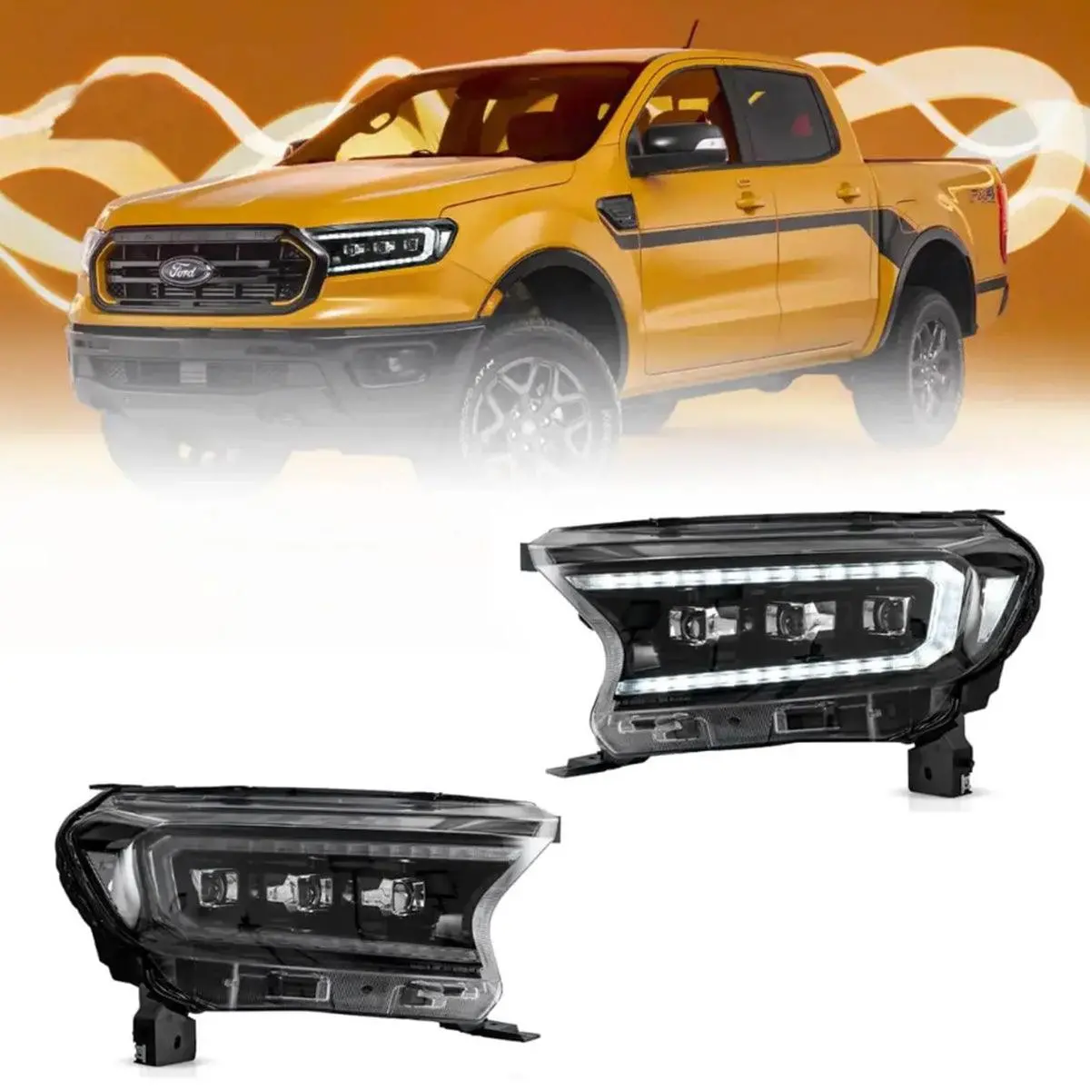 Led Headlight Assembly Matrix Projector Black For 2016-2021 Ford Ranger 3Th Gen P375 [Inrternational Types] Facelift 1