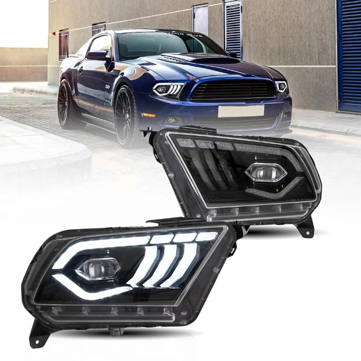 Dop Approved Led Headlight Assembly Dual Beam Projector Black For 2010-2014 Ford Mustang 5Th Gen Facelifted 1