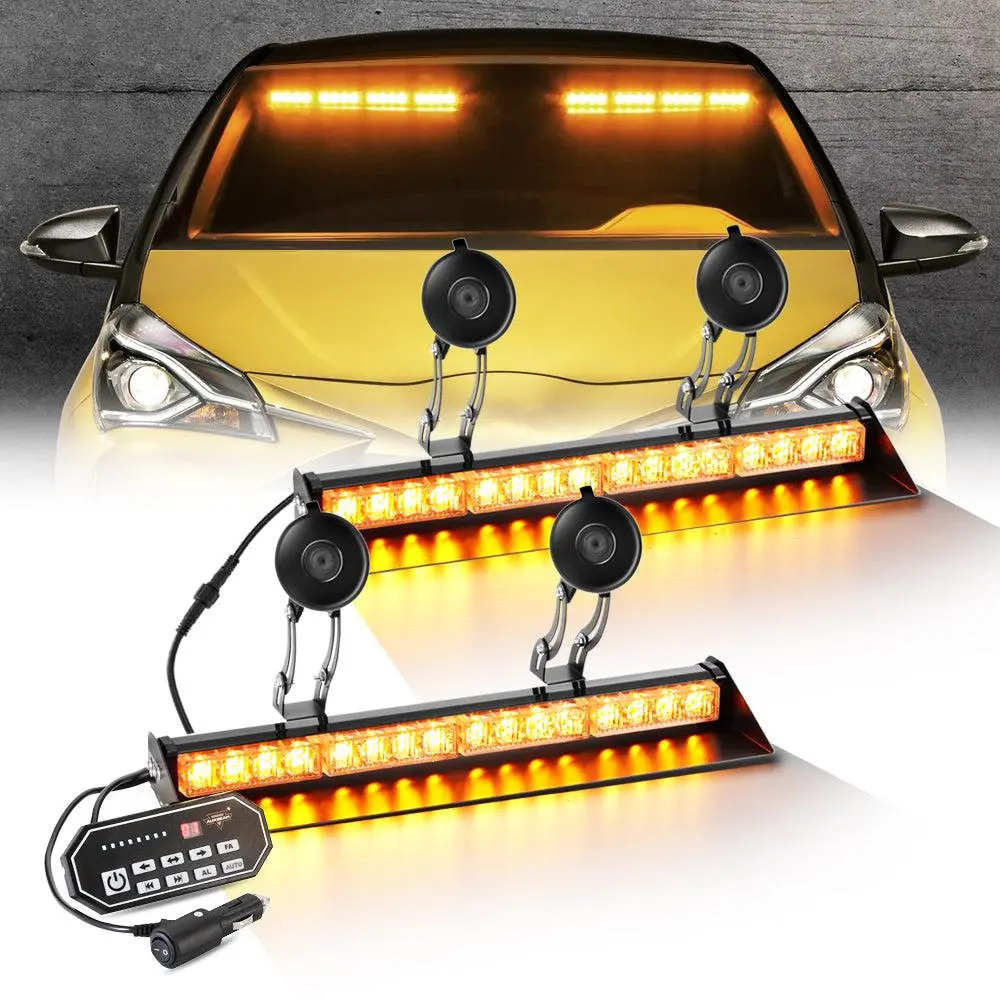 17" Dual Windshield Dash Strobe Light Bars 20 Flashing Patterns With Suction Cup Mount For Vehicles Trucks Suv Atv Car 1