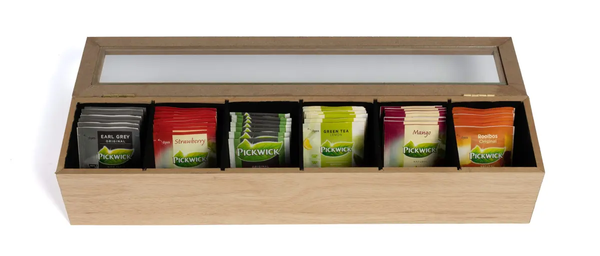 Cookinglife Theedoos - Theekist - Bruin - 6 Vakken - Met Fluwelen Binnenkant - 43 X 9 X 9 Cm 1