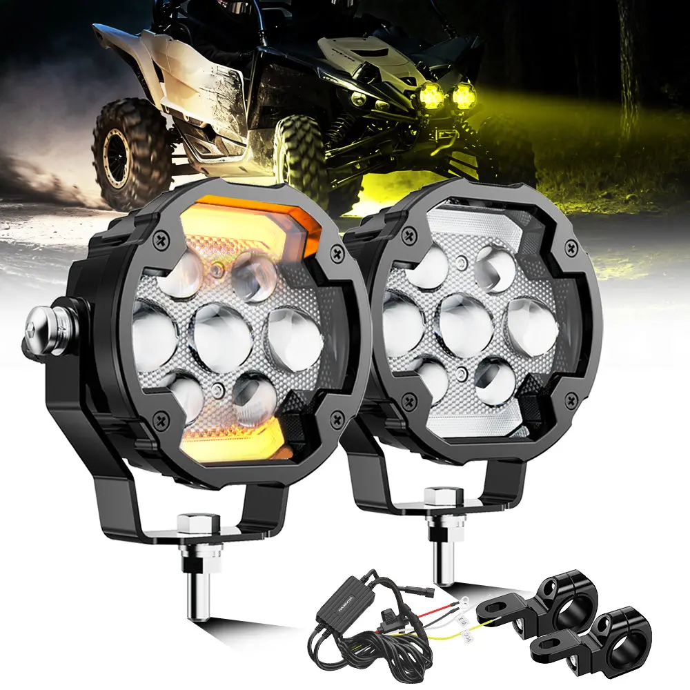 🆕Ax7 Series 4.2 Inch 72W Dual Color Switchback Led Driving Fog Light, 3+4 Modes Auxiliary Spotlight For Jeep Suv Truck Atv Motorcycle | 2Pcs/Set 1