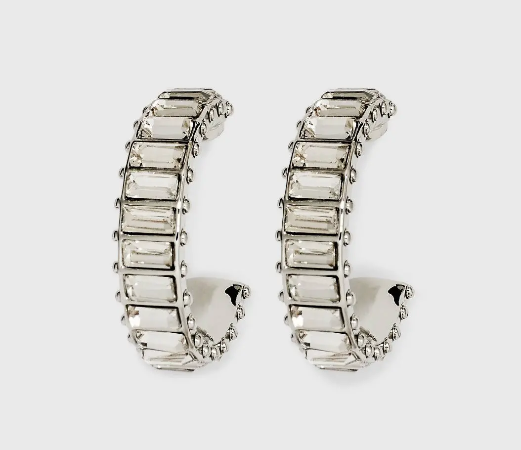 Crystal Stone Hoop Earrings - Silver 1