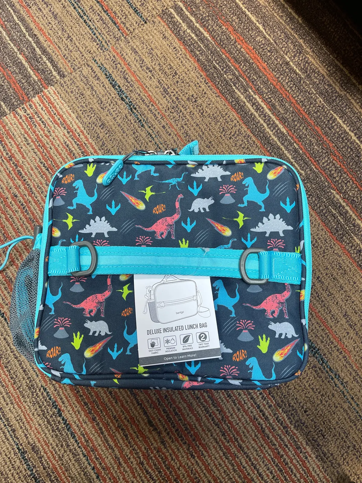 Bentgo Kids' Prints Double Insulated Lunch Bag, Durable, Water-Resistant Fabric, Bottle Holder - Dinosaurs 1