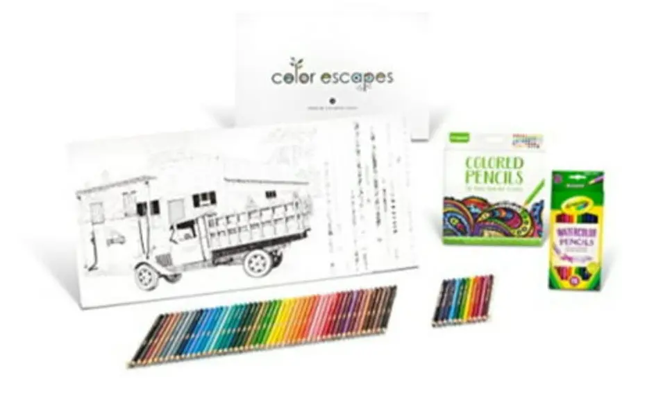 Crayola Color Escapes Coloring Pages & Pencil Kit, Americana Edition, 12 Premium Pages, 12 Watercolor Pencils, 50 Colored Pencils, Adult Coloring And Art Activity Set 1