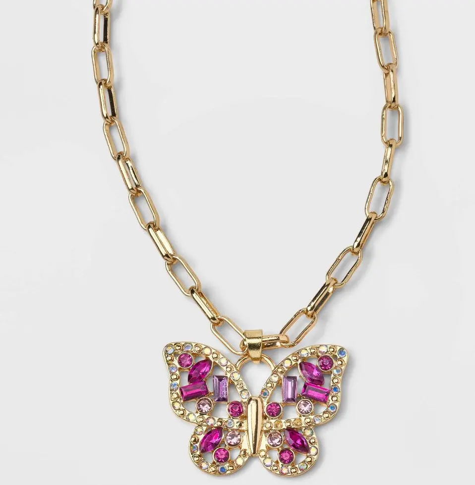 Pave Stone Butterfly Collar Necklace 1