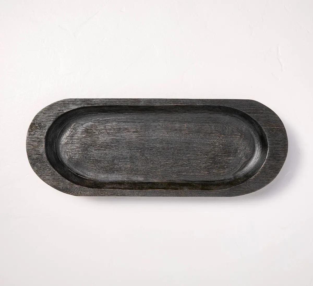 Oblong Distressed Wood Decor Bowl - Black 1