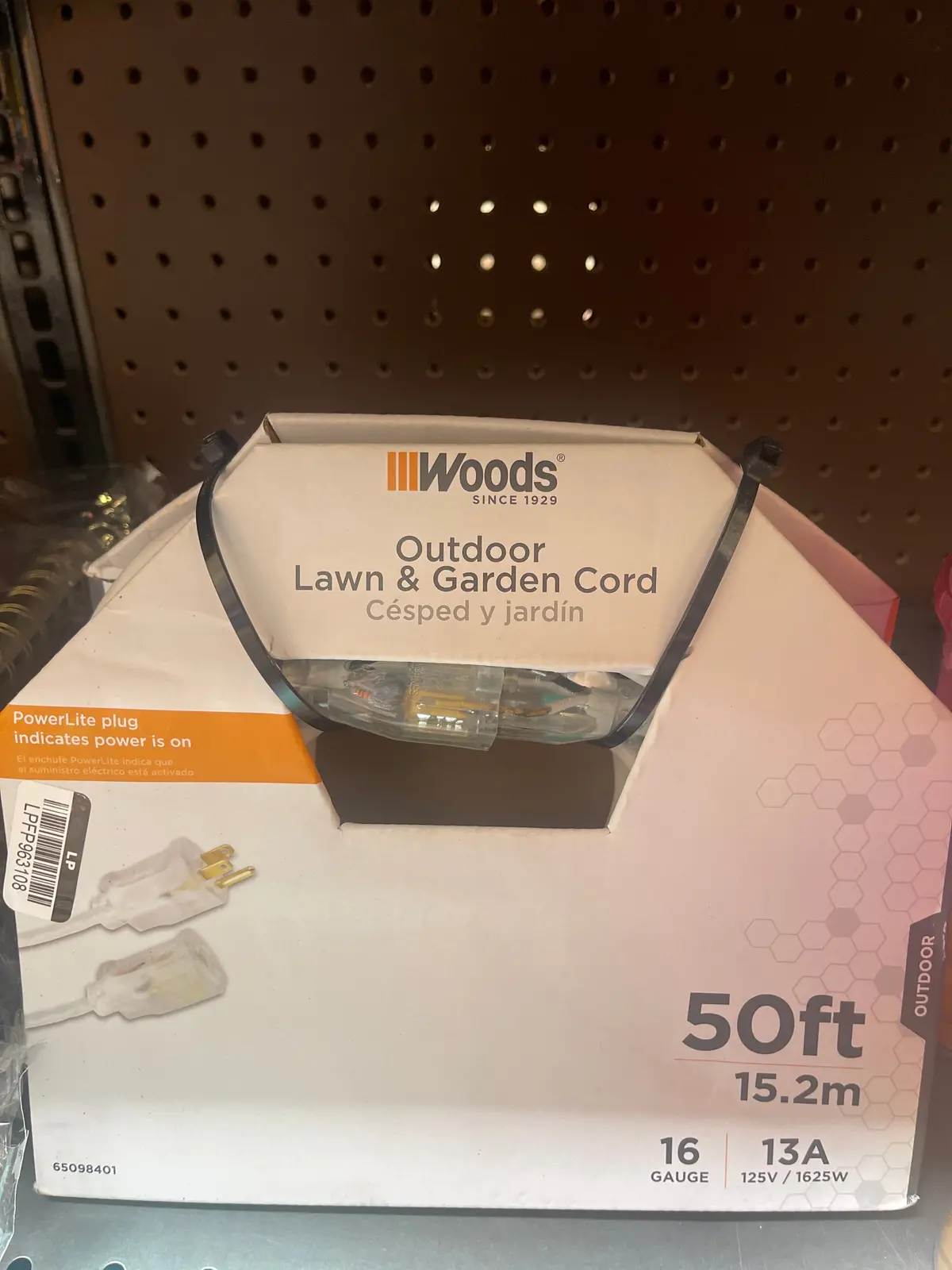Clearance - Woods 50' Extension Cord With Lit End White: 16 Awg, 13Amp, Outdoor Lighted, 50 Ft, 3 Conductors 1