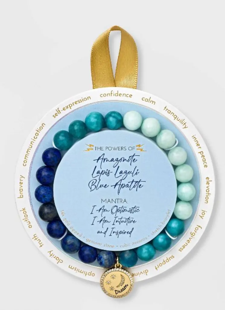 14K Gold Dipped Cubic Zirconia 'Dream'
Charm Beaded Bracelet - Blue 1