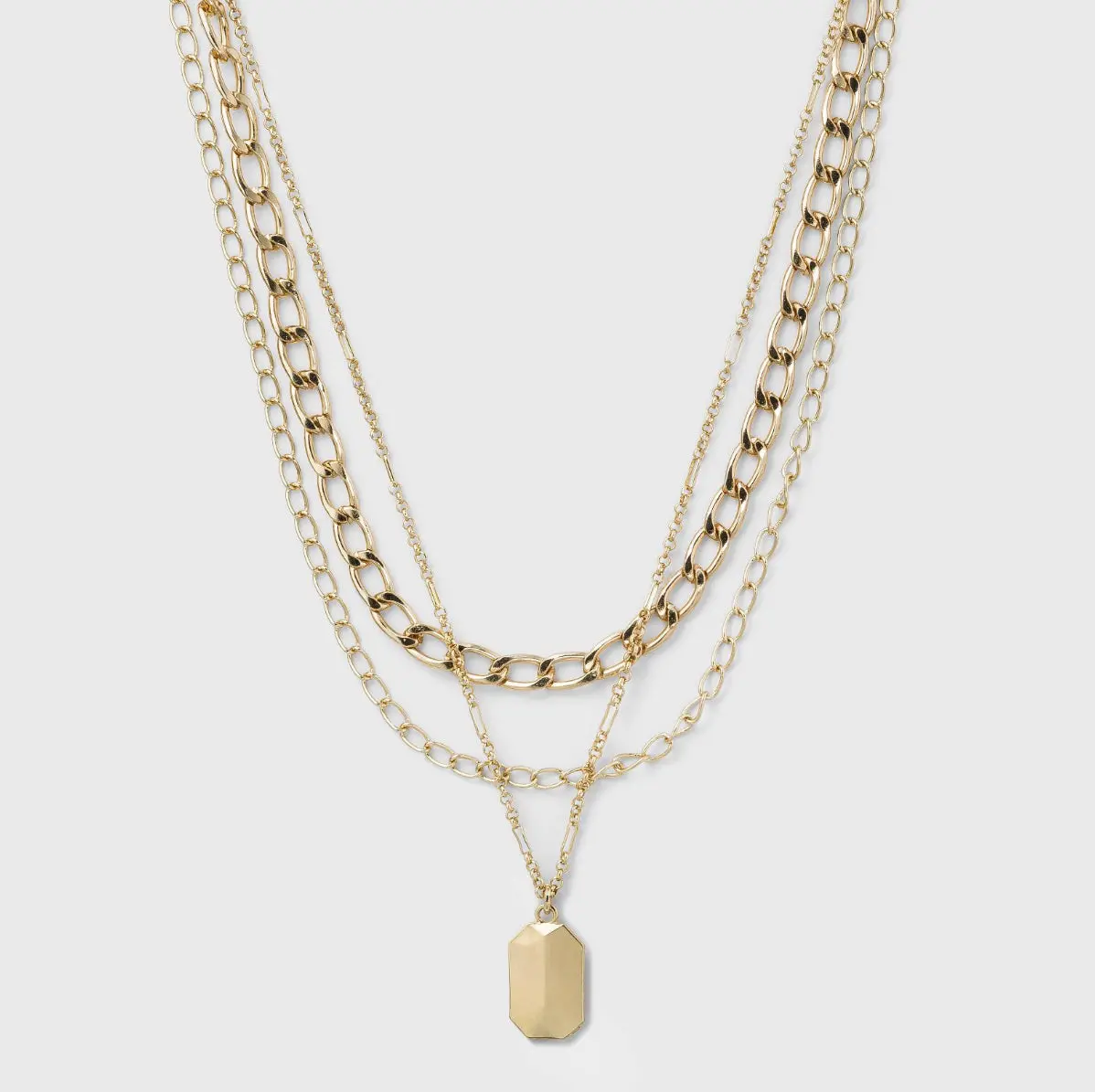 3 Row Chunky Chain Necklace - Gold 1