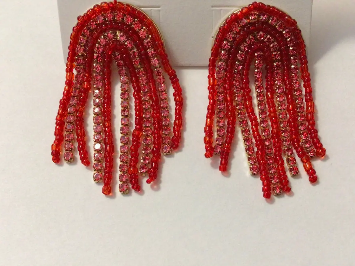 Bead Dangle Earrings - Red 1