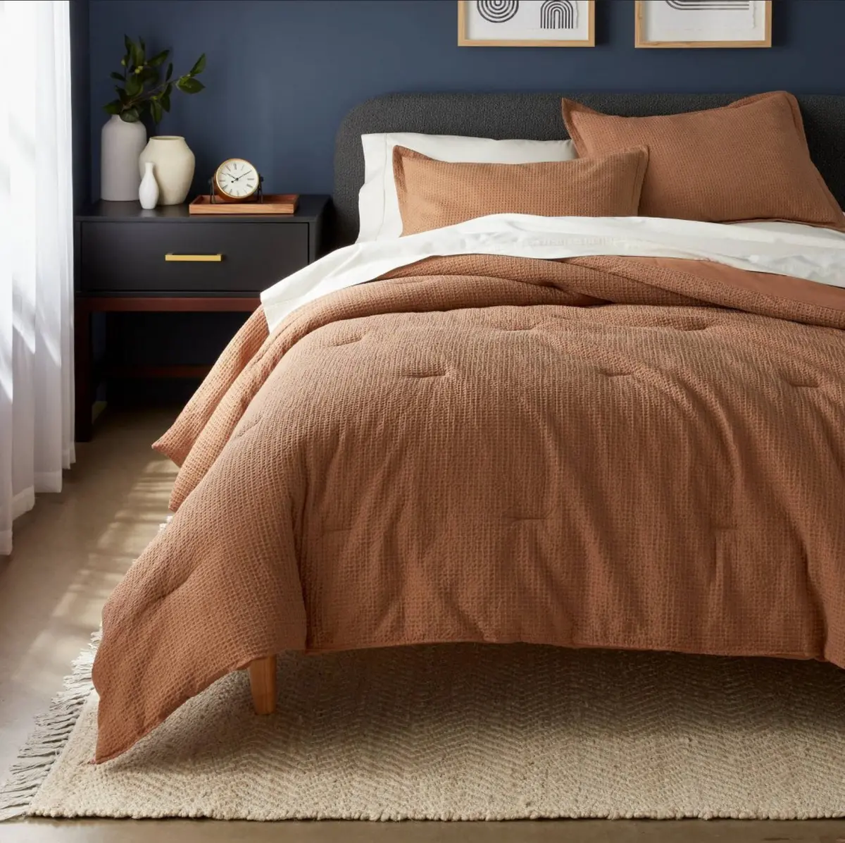 King Washed Waffle Weave Comforter Set - Carmel 1