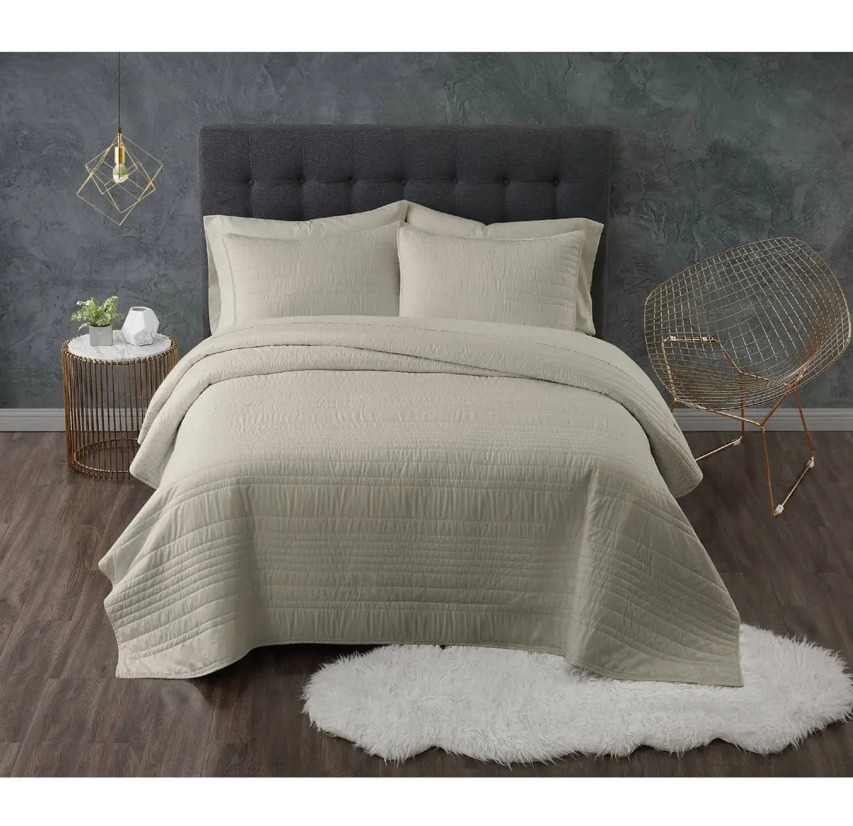 King 3Pc Antimicrobial Quilt Set Khaki 1